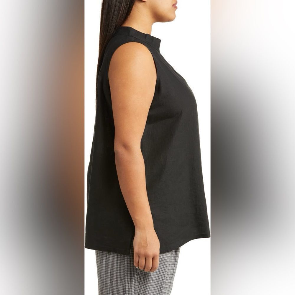 Eileen Fisher Band Collar Sleeveless Organic Linen Blend Tunic - Picture 3 of 8